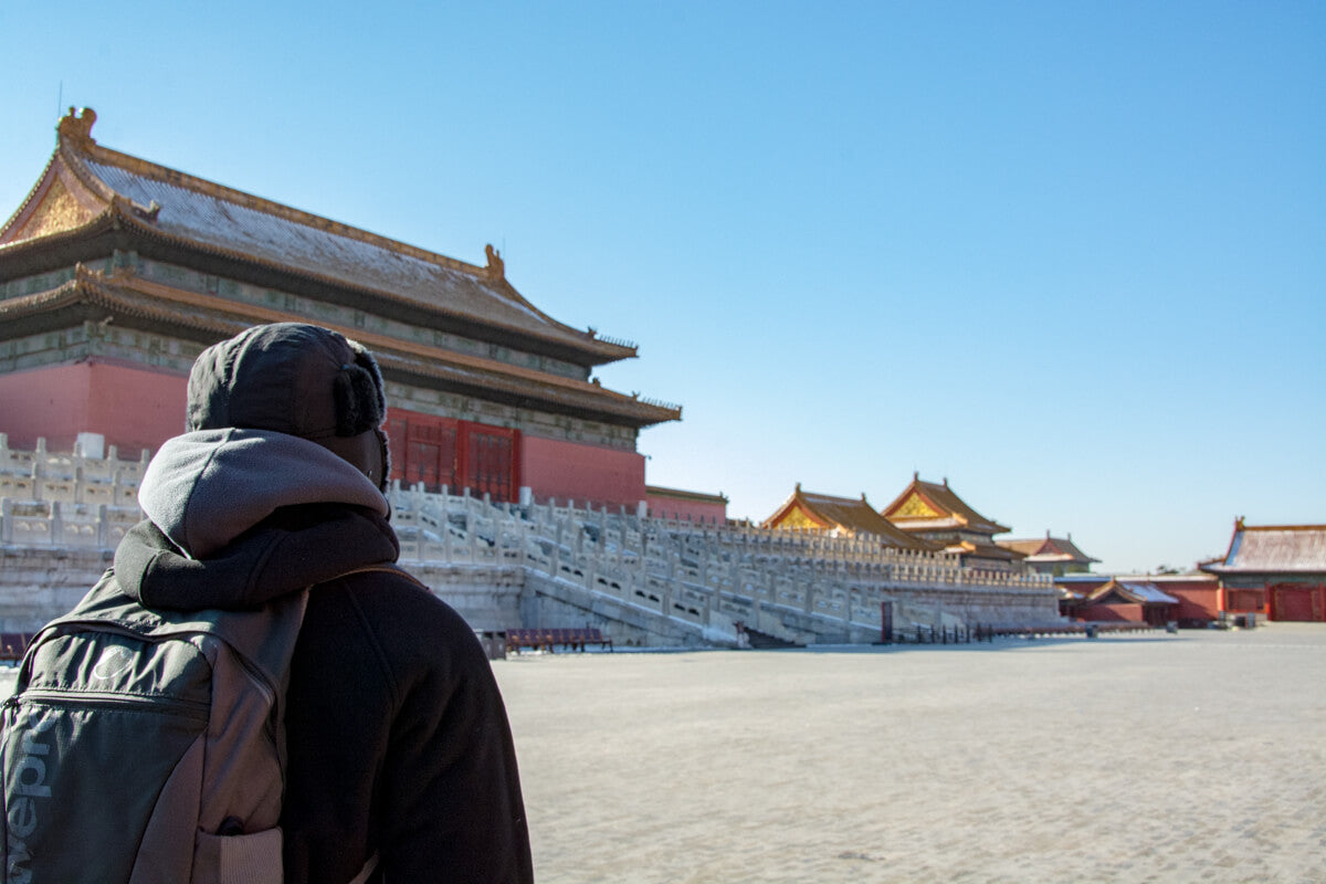  Shop Global Art Gallery - Image featuring man looking at ancient asian buildings
