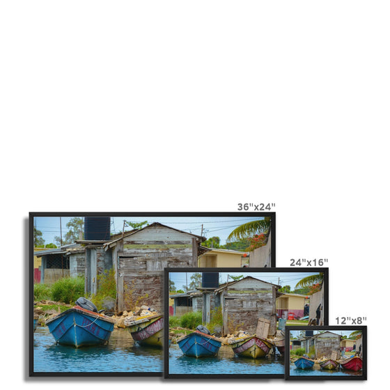 Black River Jamaica 3 Boats Framed Canvas